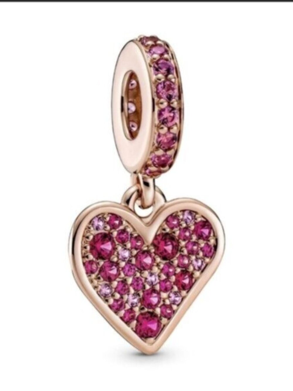 Pandora Rose Gold Heart Dangle Charm with Pink Stones